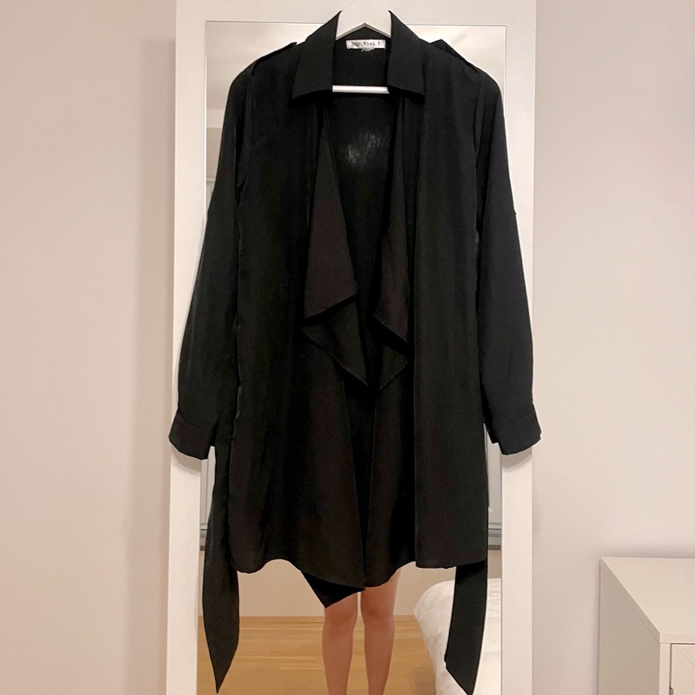 Light Collared Drape Wrap Jacket Coat (True Black)